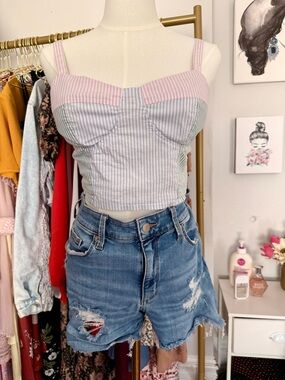 SO Pastel Pink, Blue and Mint Striped Corset Crop Top